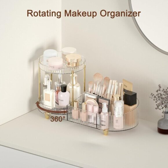New Rotating Makeup Organizer Tray, 5-Compartment Vanity & Skincare Storage - Picture 2 of 7